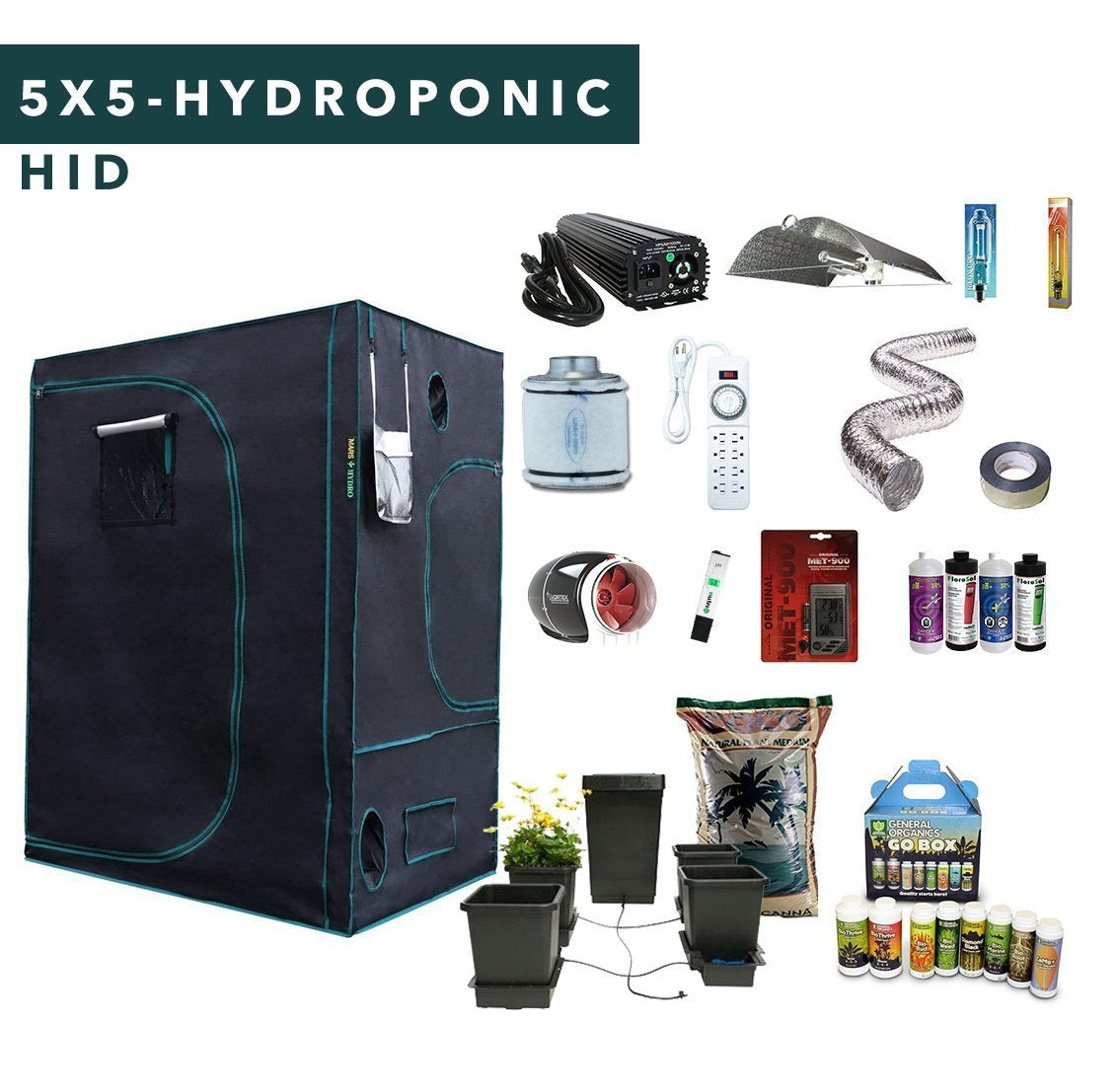 5' X 5' HID Hydroponic Complete Indoor Grow Tent Kits for 6 Plants