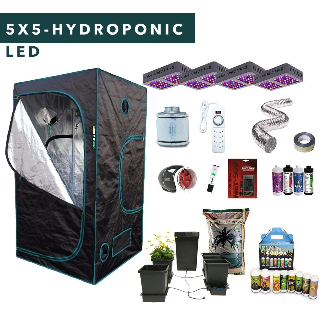 5' X 5' LED LED Hydroponic Complete Indoor Grow Tent Kits for 6 Plants