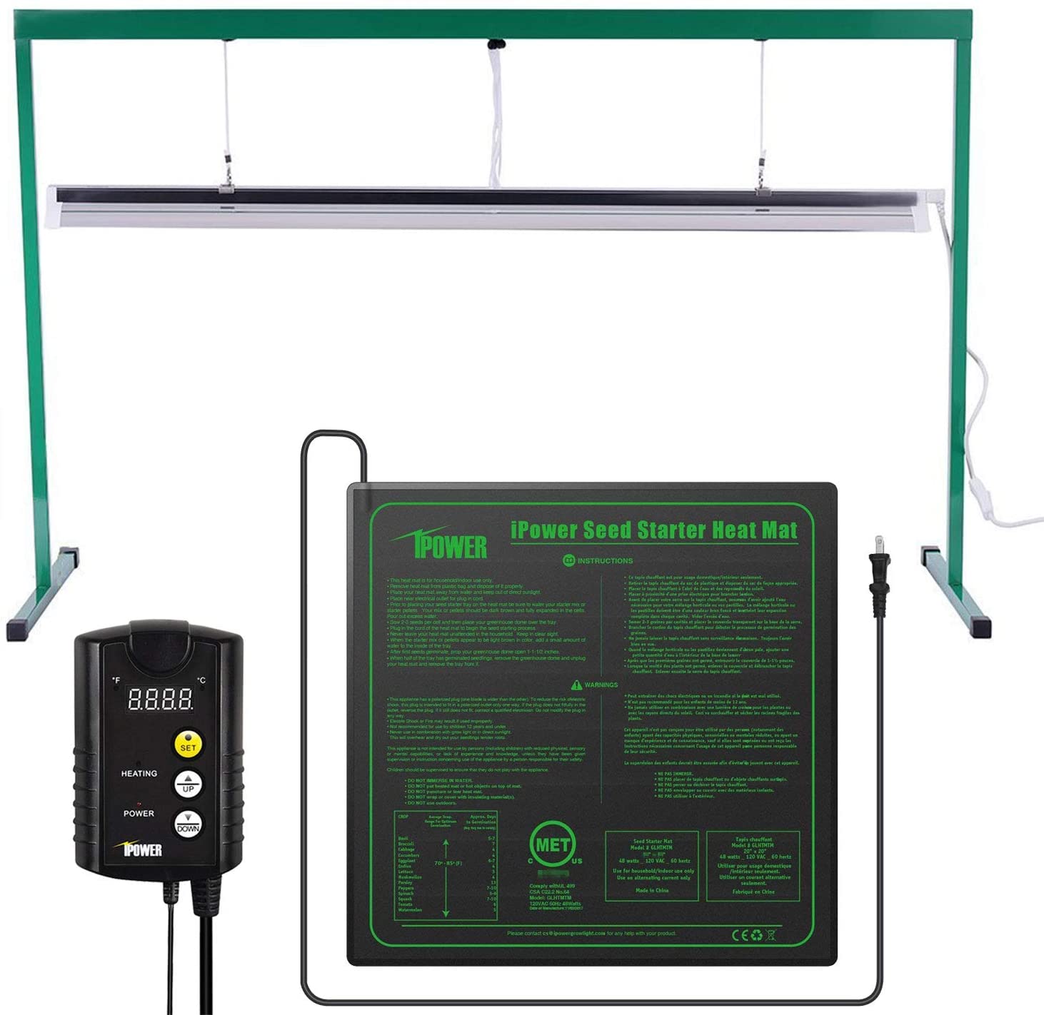 iPower T5 Fluorescent Grow Light Stand Rack (6400k) Seedling Heat Mat Kit