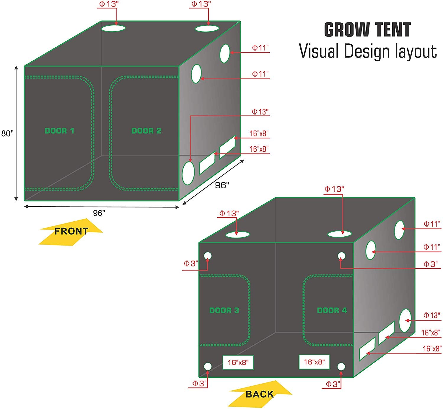 ECO Farm 8*8FT(96*96*80inch) Hydroponic Indoor Grow Tent-growpackage.com
