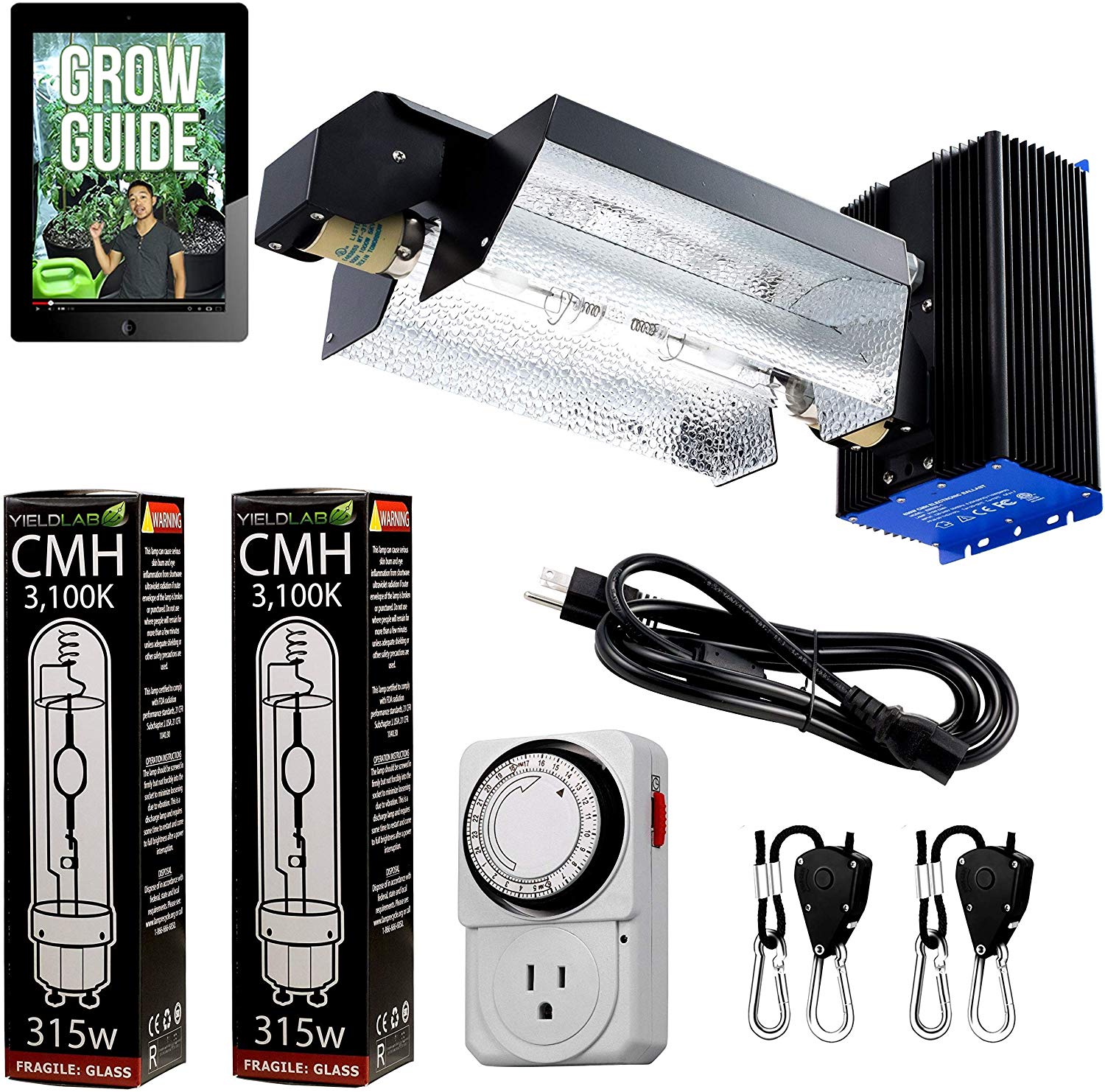 Yield Lab 630w Dual Bulb CMH Open Wing Complete Grow Light Kit