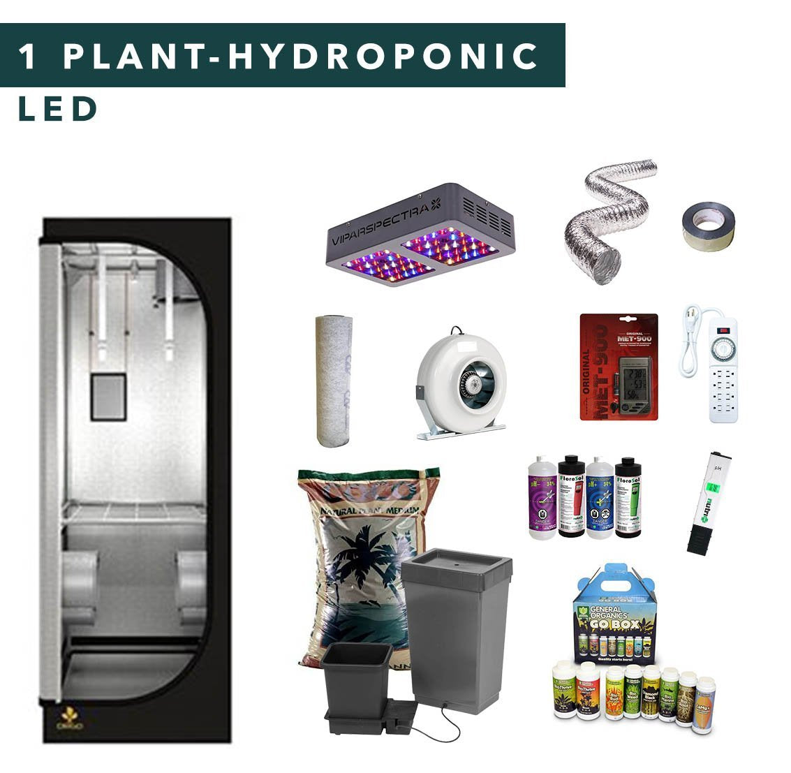 2' X 2' LED Hydroponic Complete Indoor Growing Starter Kit For 1 Plant