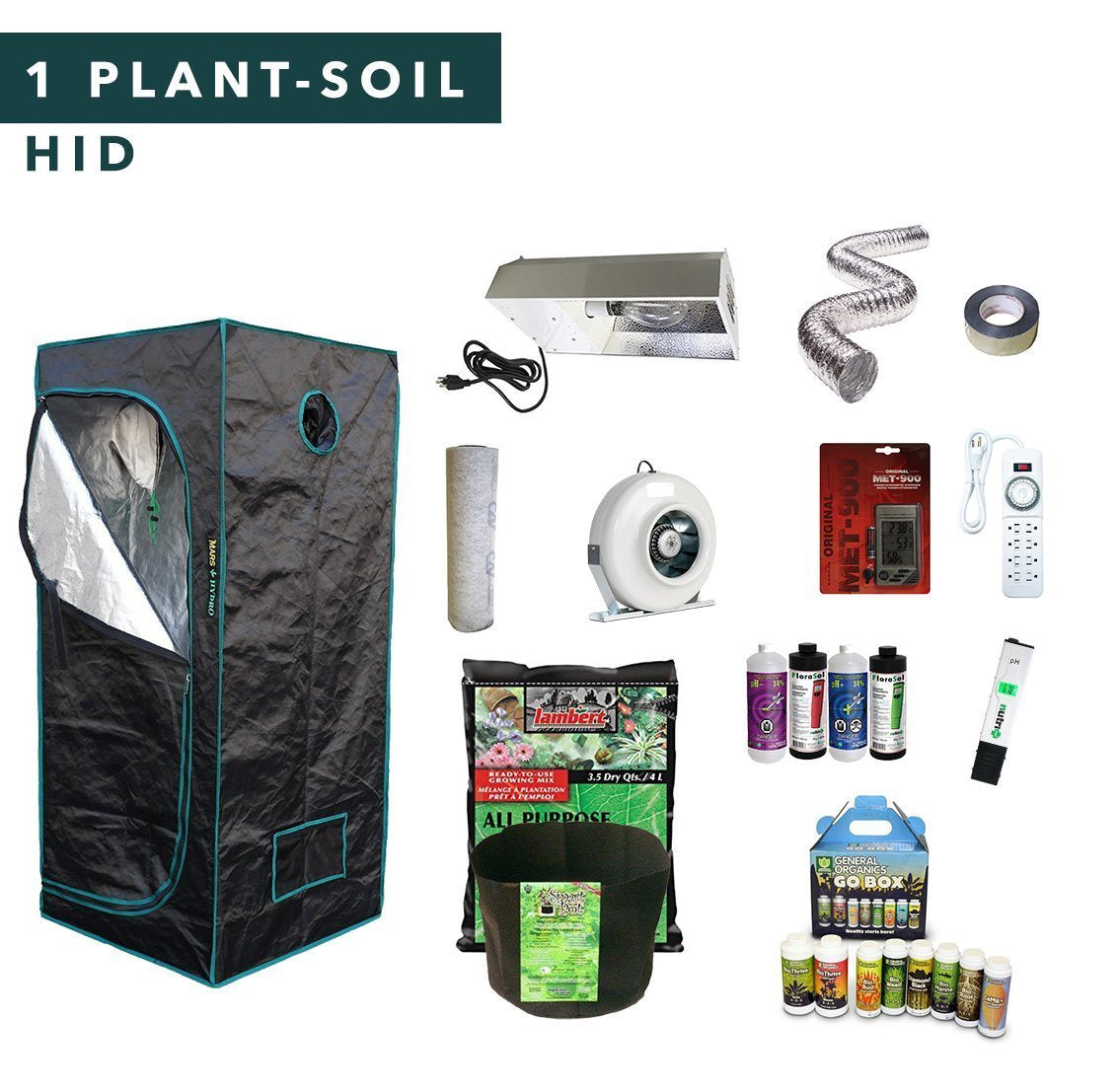 2' X 2' HID Soil Complete Indoor Growing Starter Kit For 1 Plant