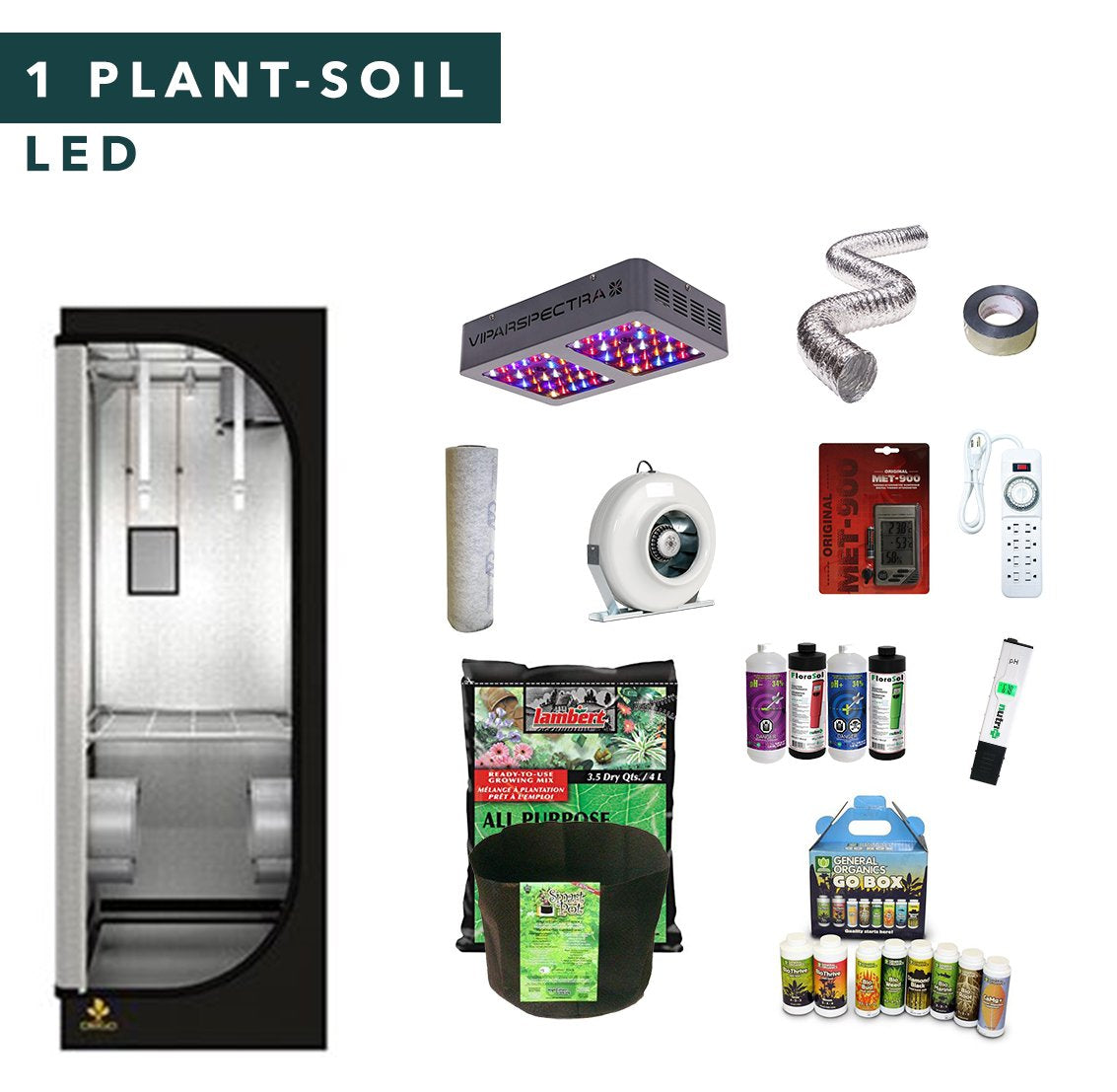 2' X 2' LED Soil Complete Indoor Grow Tent Kits for 1 Plant