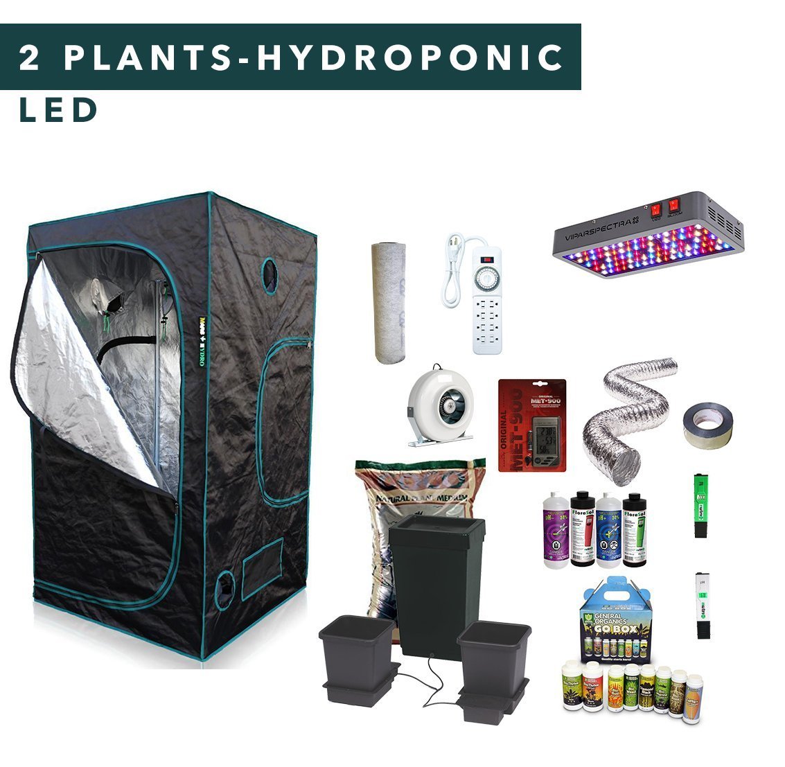 3' X 3' LED Hydroponic Complete Indoor Grow Tent Kits for 2 Plants