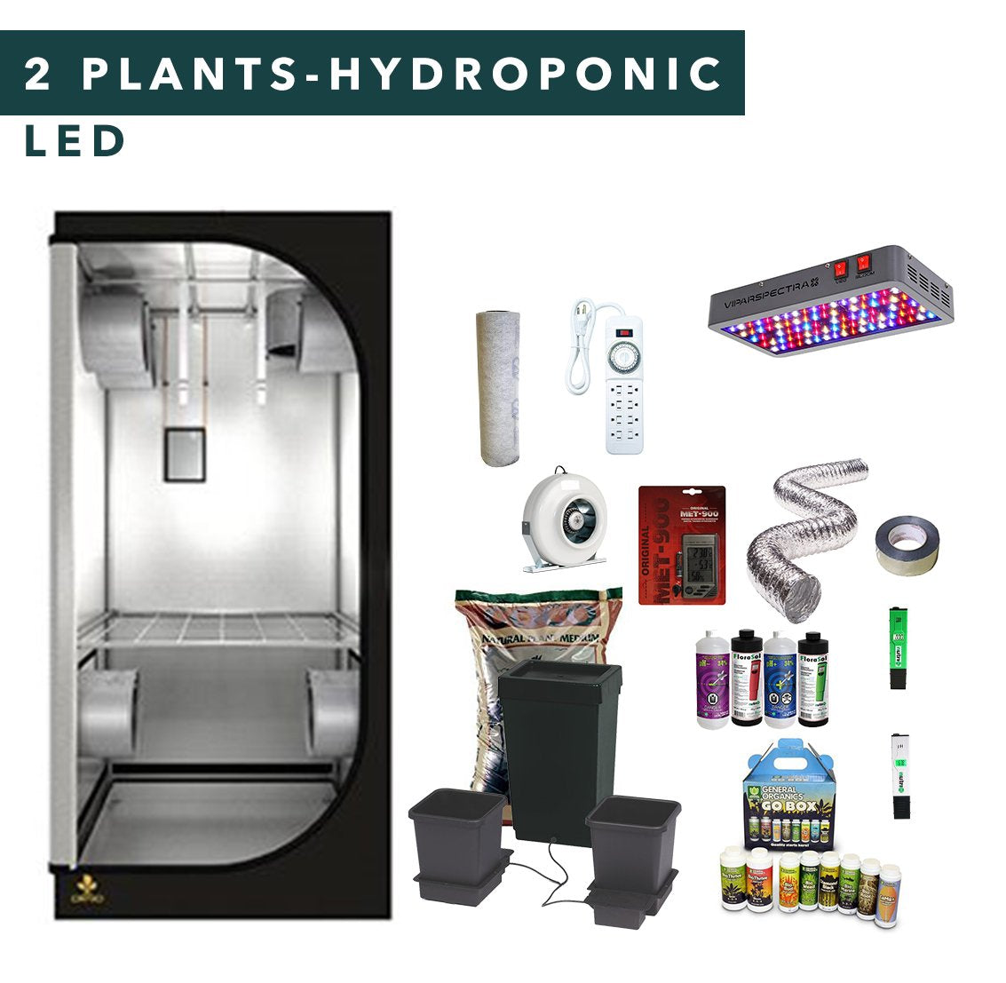 3' X 3' LED Hydroponic Complete Indoor Grow Tent Kits for 2 Plants