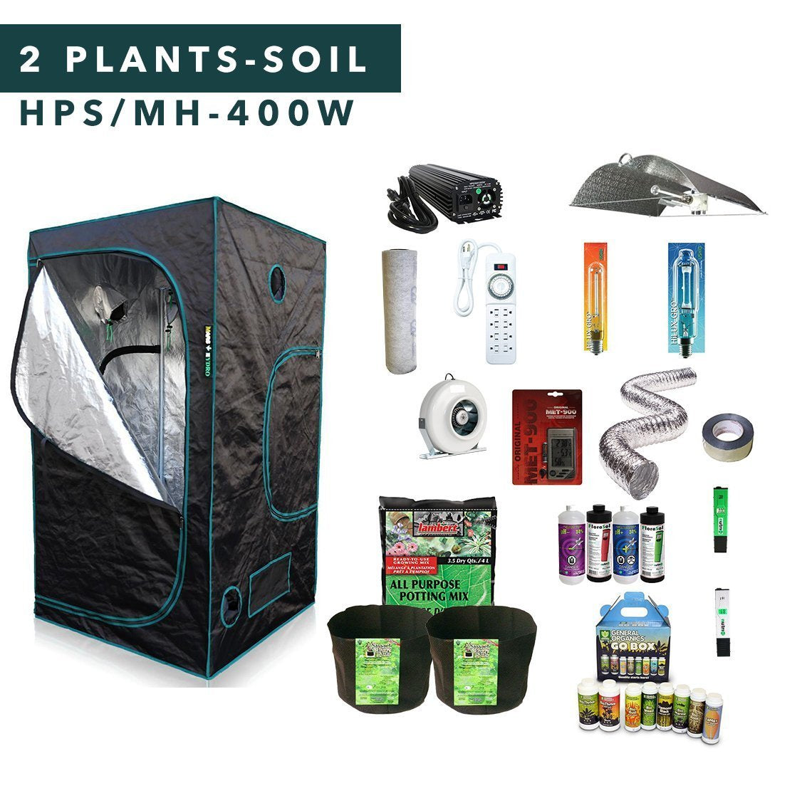 3' X 3' HID Soil Complete Indoor Grow Tent Kits 2 Plants