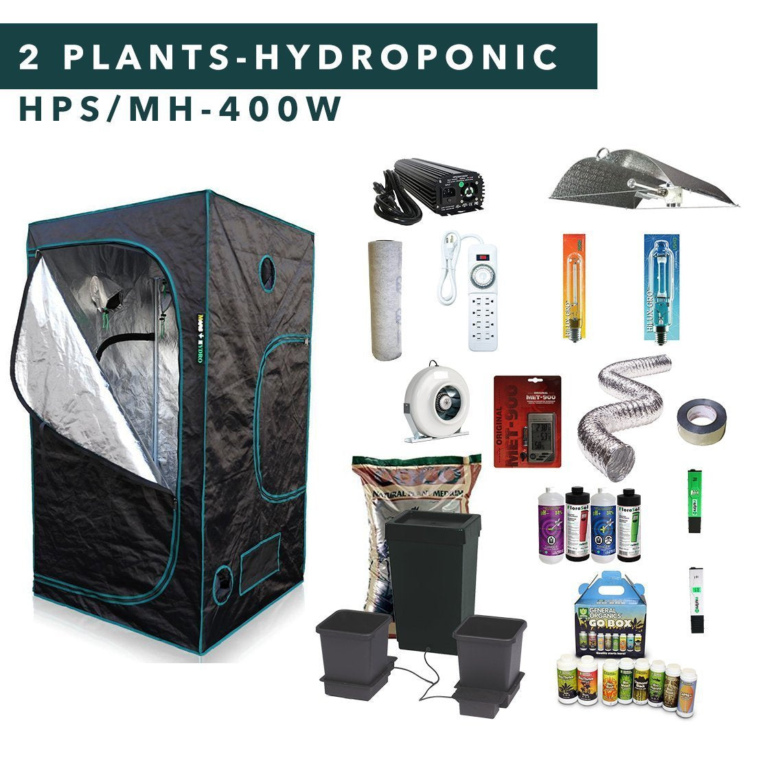 3' X 3' HID Hydroponic Complete Indoor Grow Tent Kits for 2 Plants