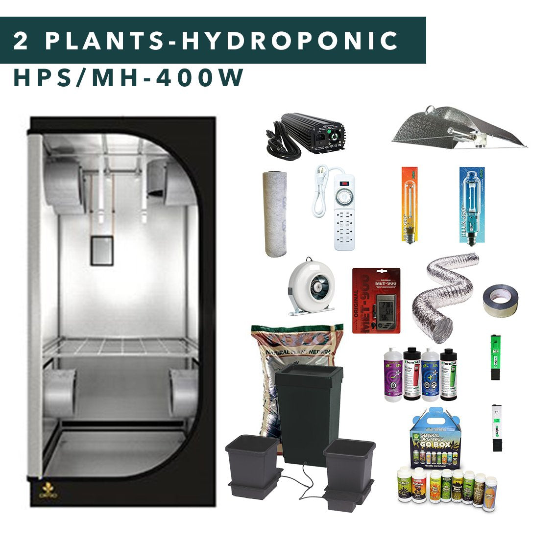 3' X 3' HID Hydroponic Complete Indoor Grow Tent Kits for 2 Plants