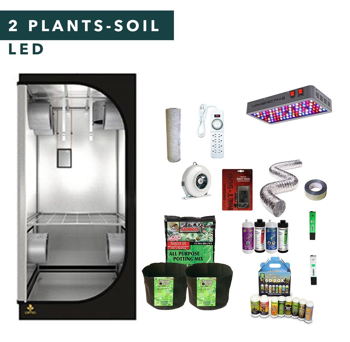 3' X 3' LED Soil Complete Indoor Grow Tent Kits for 2 Plants