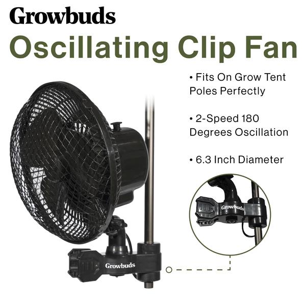 Growbuds 6 Inch Grow Tent Oscillating Clip-On Fan