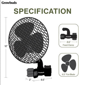 Growbuds 6 Inch Grow Tent Oscillating Clip-On Fan