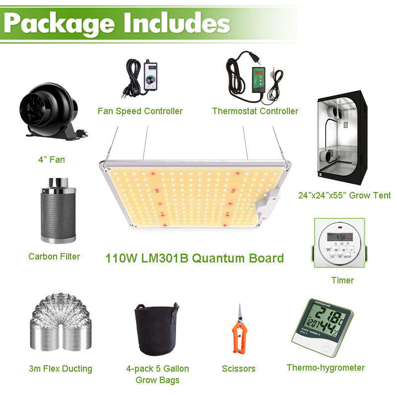 ECO Farm 2'x2' Complete Grow Tent Kit - 100W LM281B Waterproof Quantum Board
