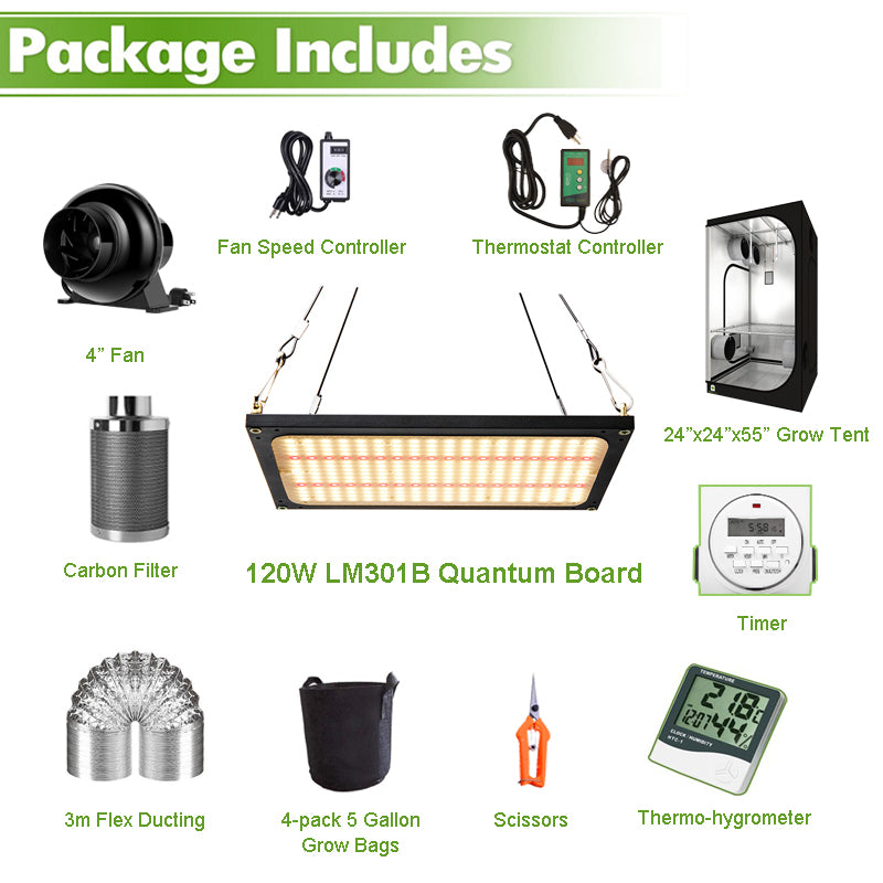 ECO Farm 2'x2' Complete Grow Tent Kit - 120W LM301B Quantum Board-growpackage.com