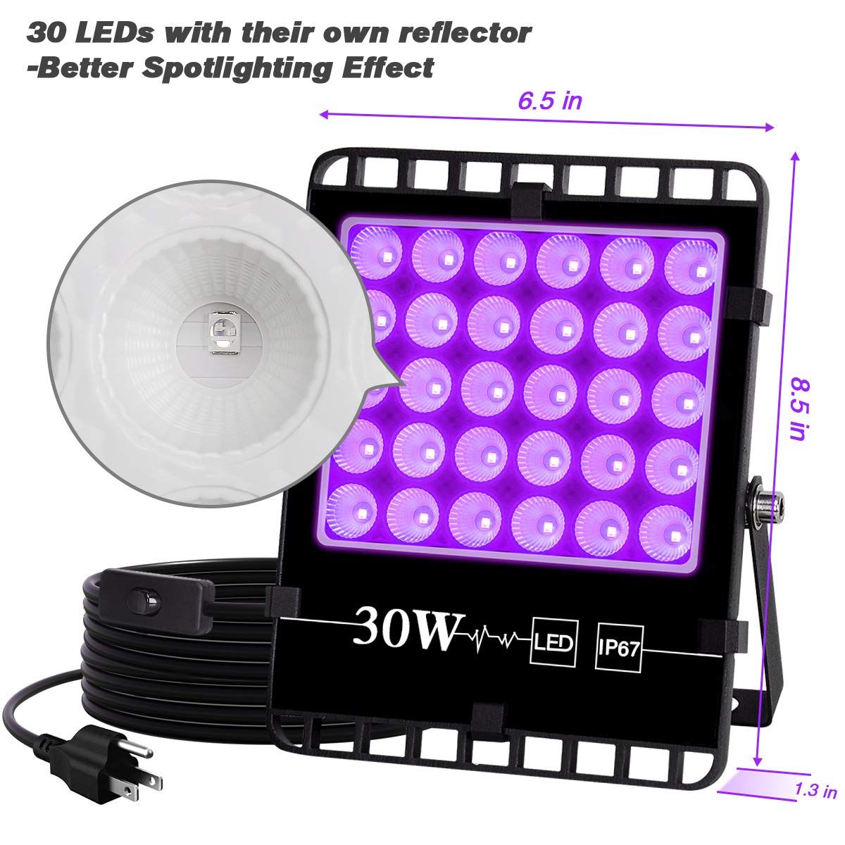 ECO Farm 2 PCS 30W UV Supplemental LED Grow Light-growpackage.com