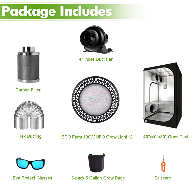 ECO Farm 3.3'x3.3' Essential Grow Tent Kit - 200W UFO Grow Light-growpackage.com