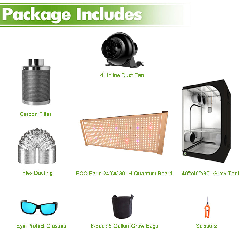 ECO Farm 3.3'x3.3' Essential Grow Tent Kit - 240W LM301H Quantum Board-growpackage.com