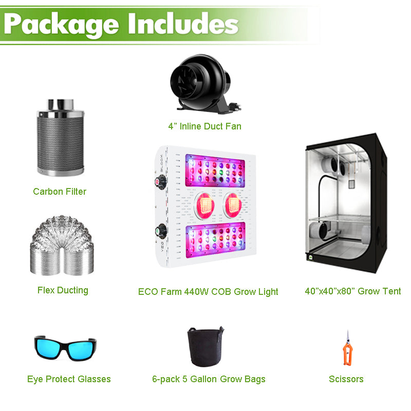 ECO Farm 3.3'x3.3' Essential Grow Tent Kit - 440W COB LED Grow Light-growpackage.com