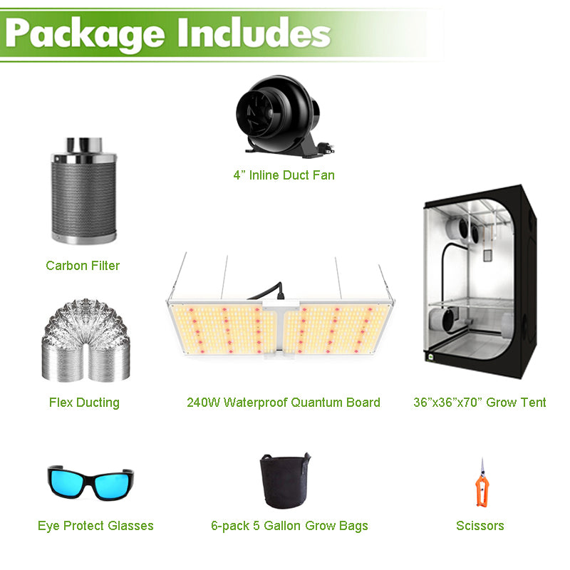 ECO Farm 3'x3' Essential Grow Tent Kit - 220W LM301B Waterproof Quantum Board-growpackage.com