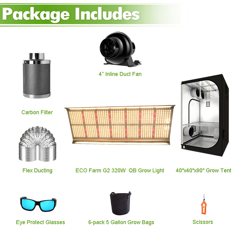 ECO Farm 3.3'x3.3' Essential Grow Tent Kit - 320W G2 LM561C Quantum Board