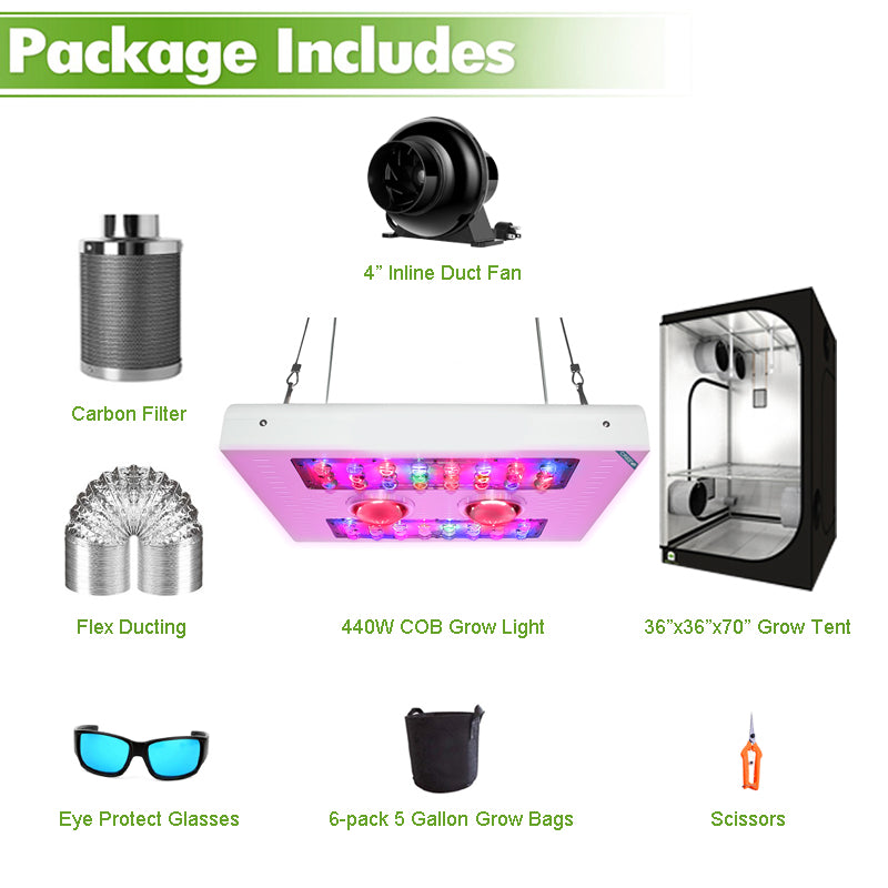 ECO Farm 3'x3' Essential Grow Tent Kit - 440W COB LED Grow Light-growpackage.com