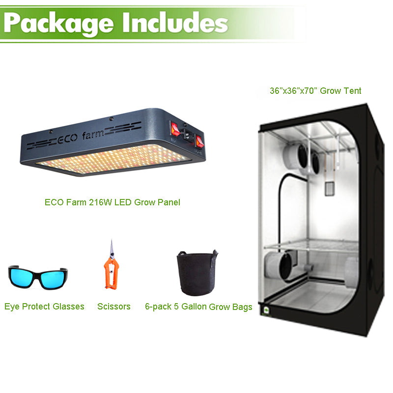 ECO Farm 3'x3' Essential Grow Tent Kit - 216W LED Grow Panel-growpackage.com