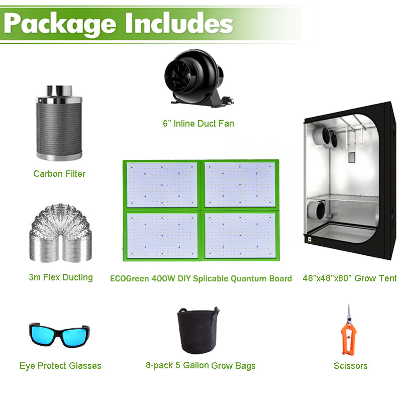ECO Farm 4'x4' Essential Grow Tent Kit - ECOGreen 400W DIY Splicable Quantum Board