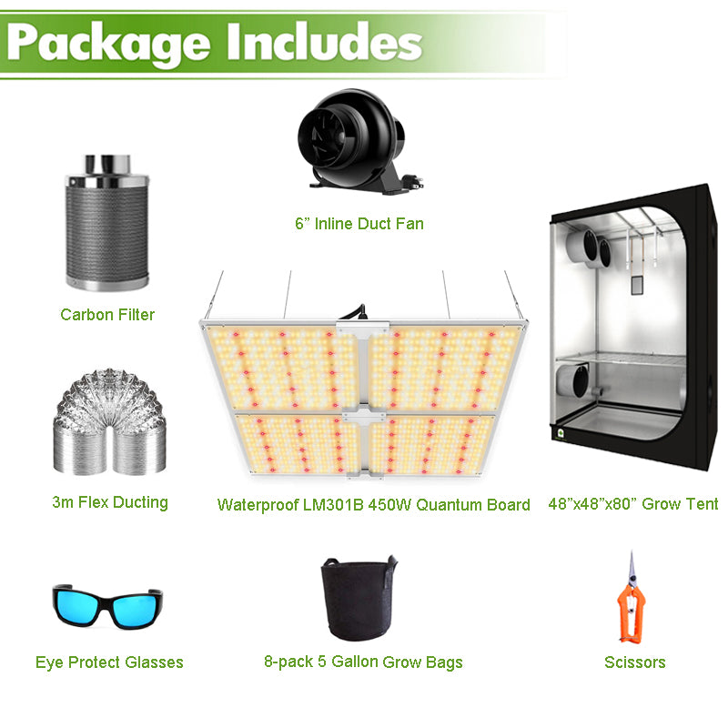 ECO Farm 4'x4' Essential Grow Tent Kit - 450W LM301B Waterproof Quantum Board-growpackage.com
