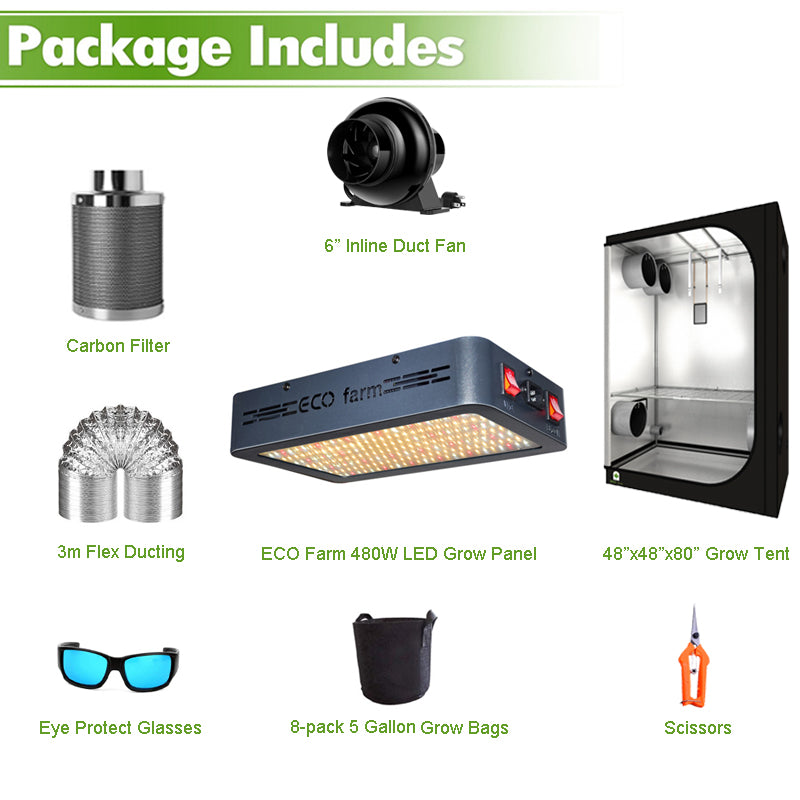 ECO Farm 4'x4' Essential Grow Tent Kit - 480W LED Grow Panel-growpackage.com