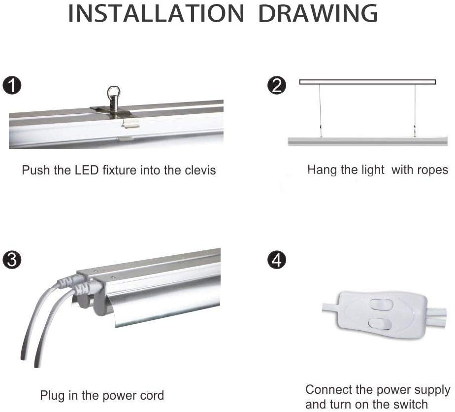 Monios-L T5 LED Grow Light, 2FT Full Spectrum Sunlight Replacement, 30W High Output Integrated Fixture with Rope Hanger for Indoor Plants, Hydroponics, Seedling, Growing, Blooming
