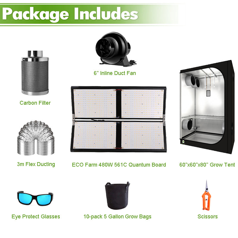 ECO Farm 5'x5' Essential Grow Tent Kit - 480W 561C Quantum Board-growpackage.com