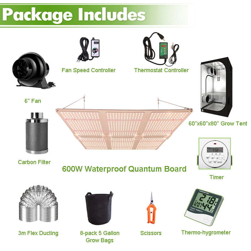 ECO Farm 5'x5' Complete Grow Tent Kit - 600W LM301B Quantum Board-growpackage.com