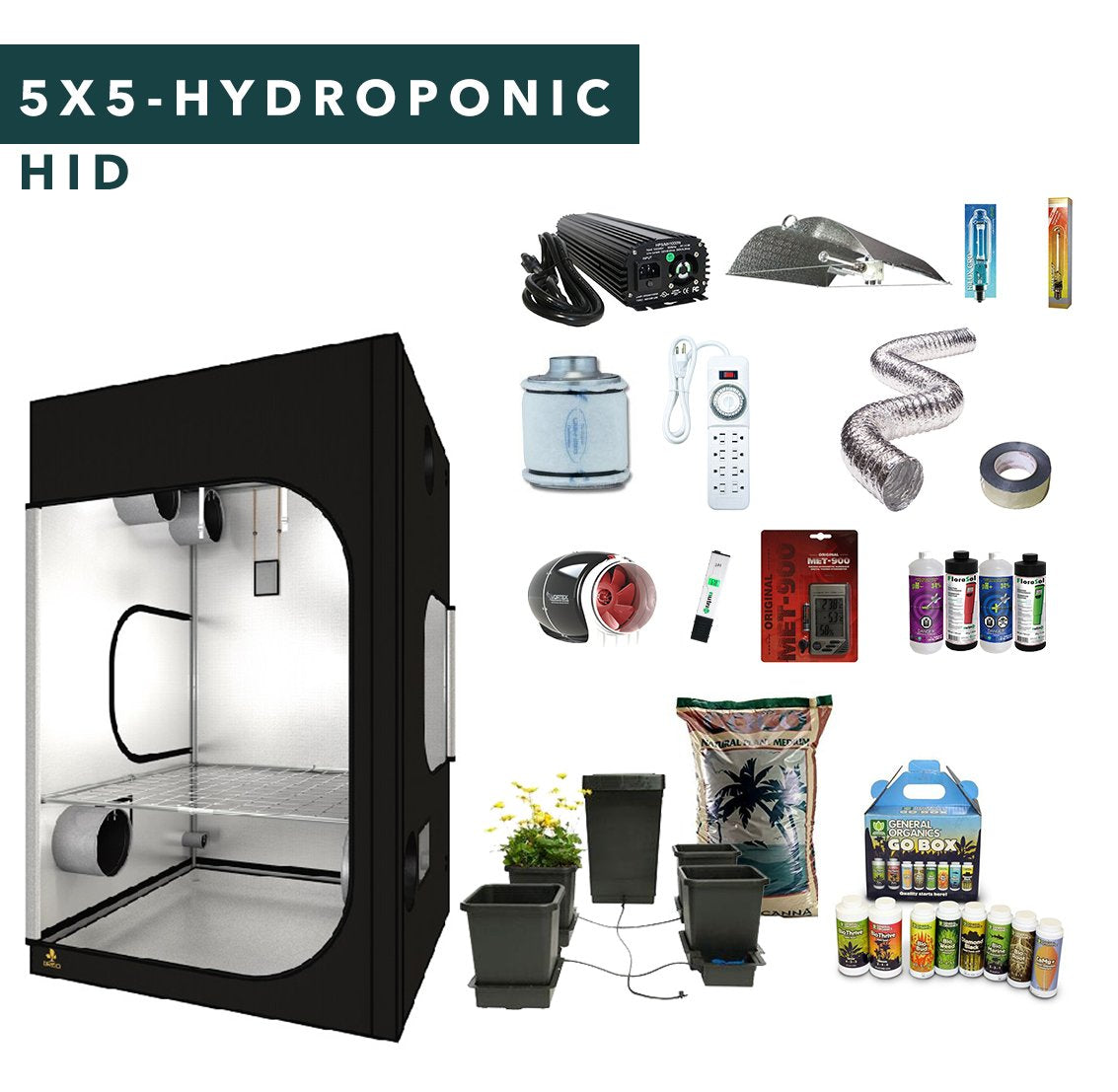 5' X 5' HID Hydroponic Complete Indoor Grow Tent Kits for 6 Plants