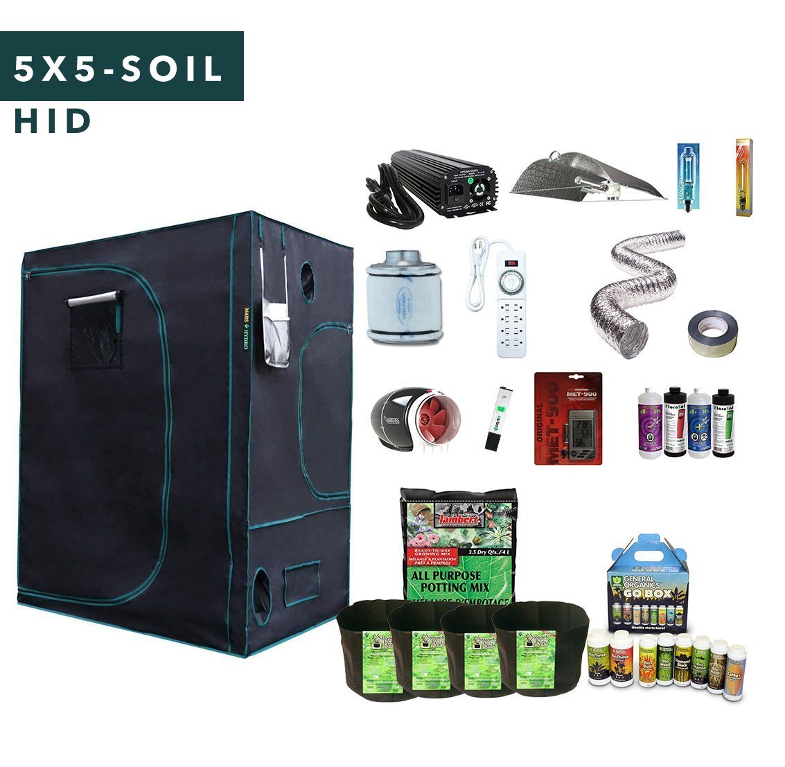 5' X 5' HID Soil Complete Indoor Grow Tent Kits for 6 Plants