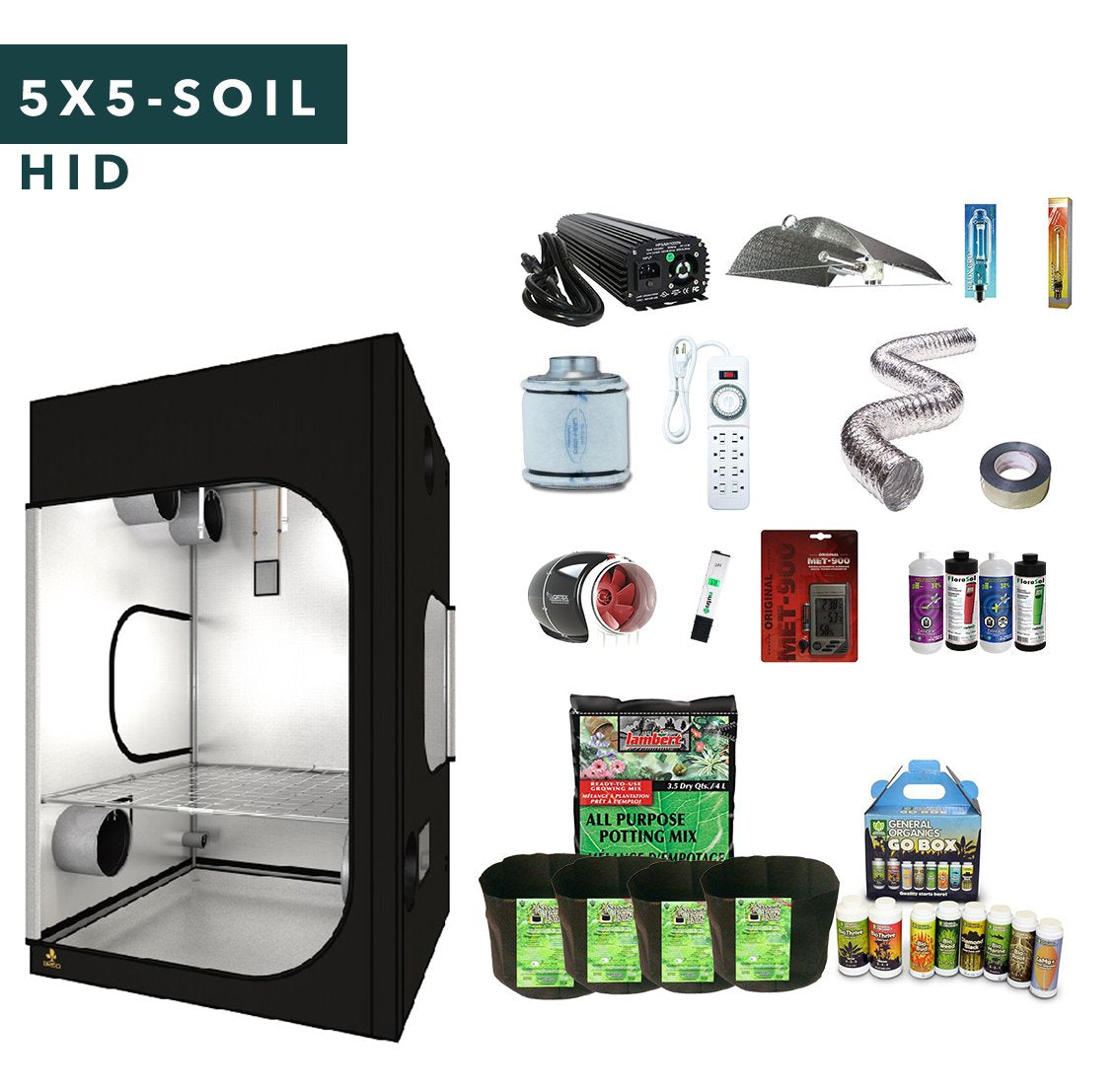 5' X 5' HID Soil Complete Indoor Grow Tent Kits for 6 Plants
