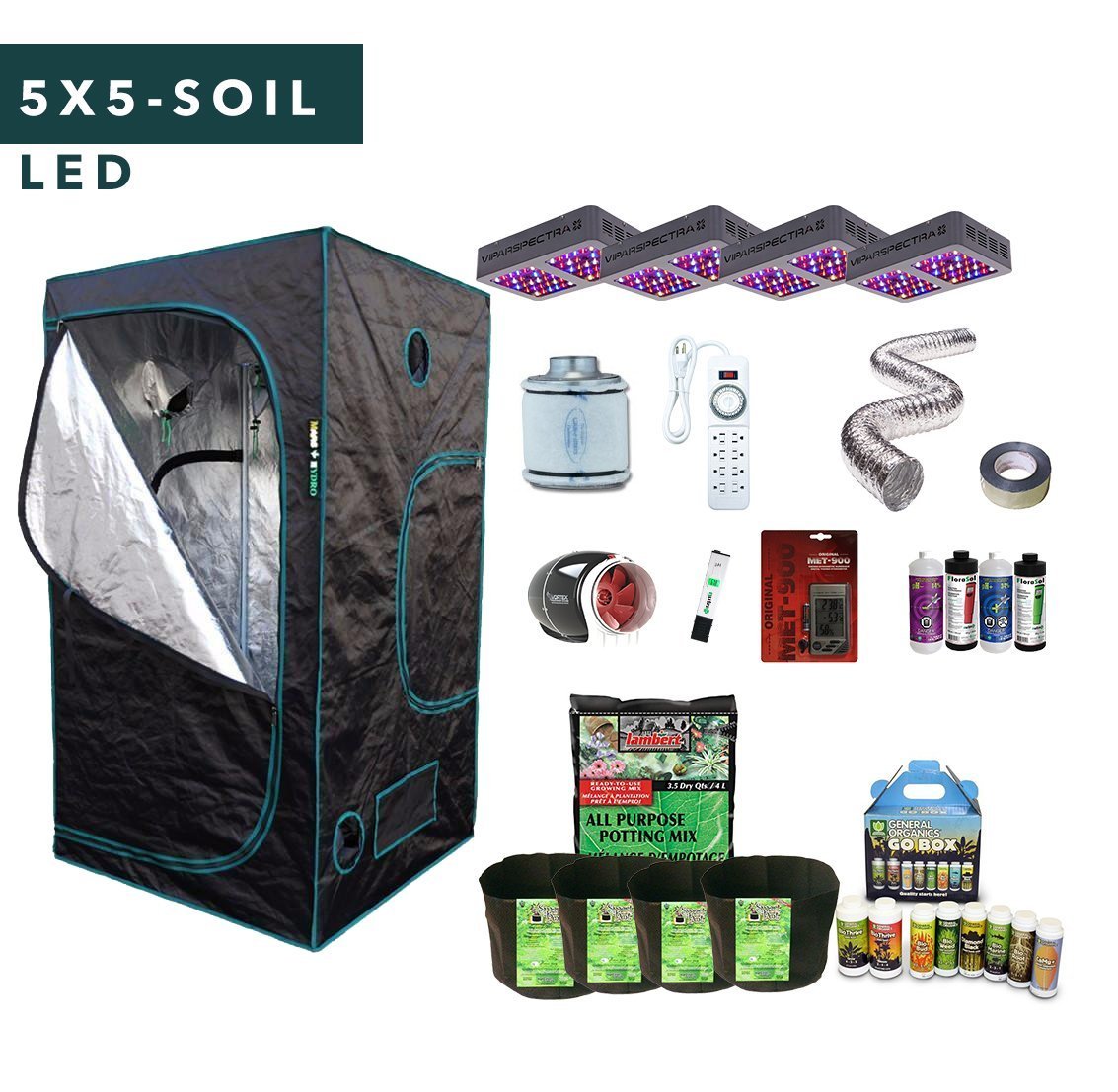 5' X 5' LED Soil Complete Indoor Grow Tent Kits for 6 Plants
