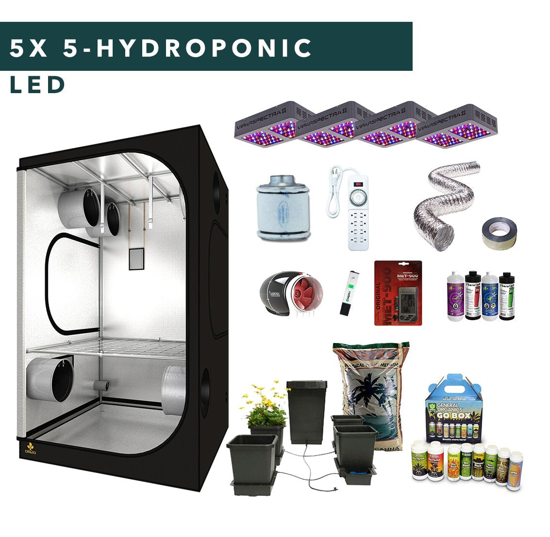 5' X 5' LED LED Hydroponic Complete Indoor Grow Tent Kits for 6 Plants