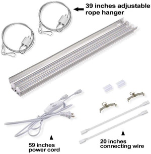 Monios-L T5 LED Grow Light, 2FT Full Spectrum Sunlight Replacement, 30W High Output Integrated Fixture with Rope Hanger for Indoor Plants, Hydroponics, Seedling, Growing, Blooming