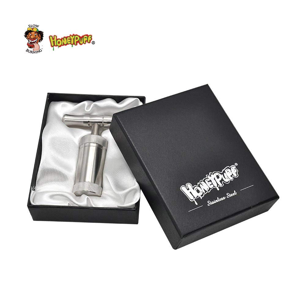 Pollen Press Presser Tool, with Gift Box Hard Metal Stainless Steel T Shape Handle Heavy Duty Small Compressor CNC 4 Piece Silver Color