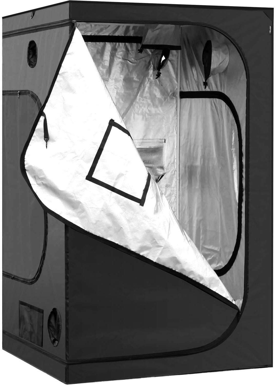 iPower GLTENTM1 48"x48"x78" 4'x4' Hydroponic Mylar Grow Tent with Observation W, 48" x 48" x 78", Black and Silver