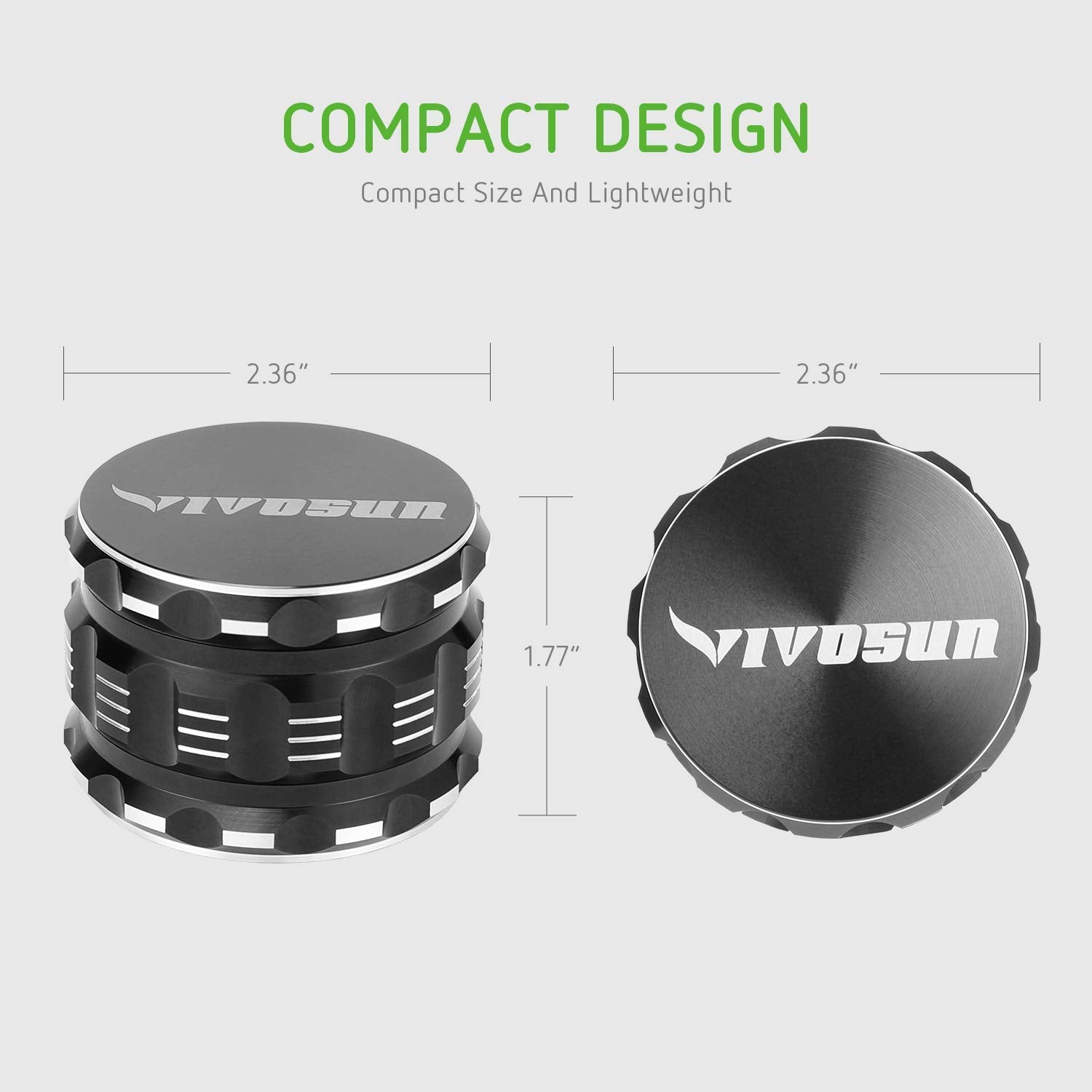 VIVOSUN 2.5" 4 Pieces Herb Grinder Black Aluminium Spice Grinder with Pollen Scraper