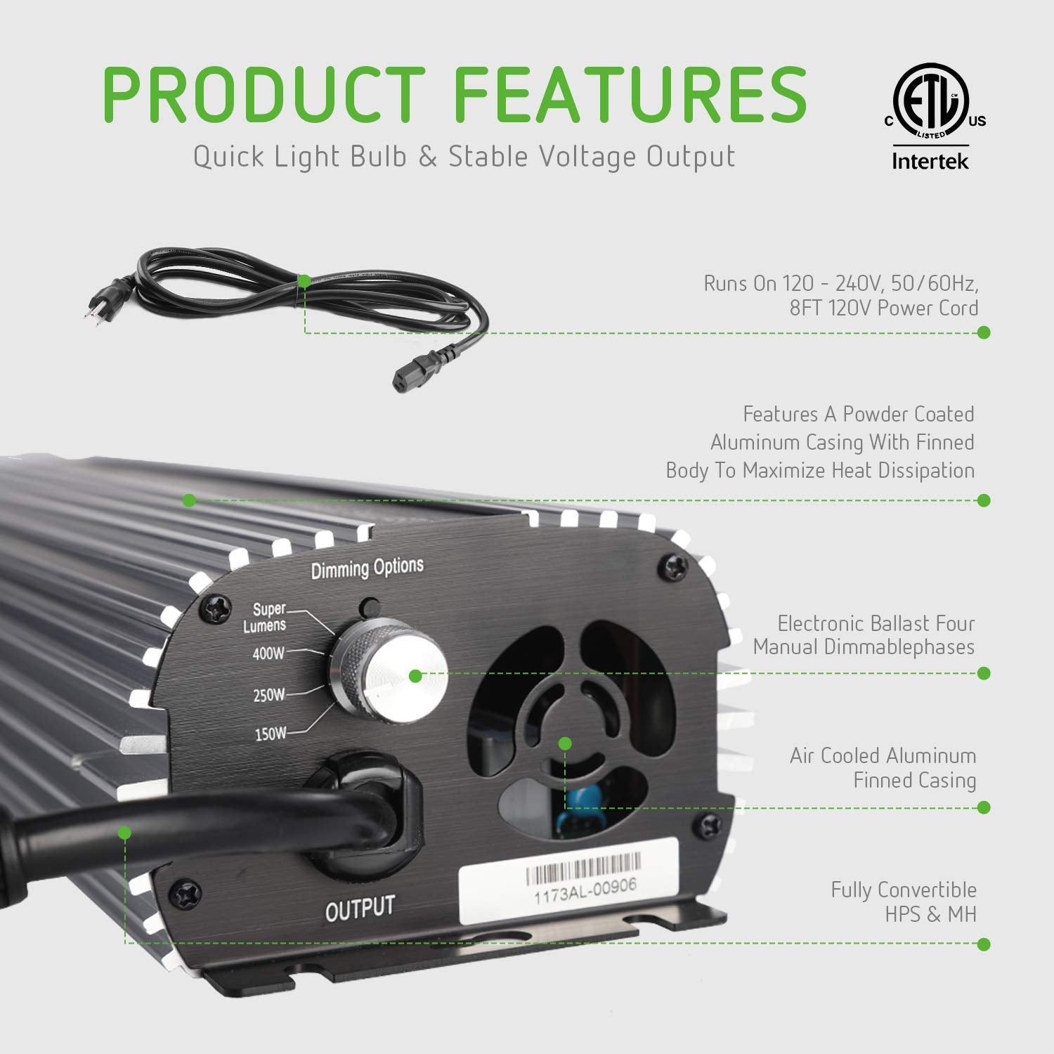 VIVOSUN 400 Watt HPS Grow Light Gull Wing Reflector Kit - Easy to Set up