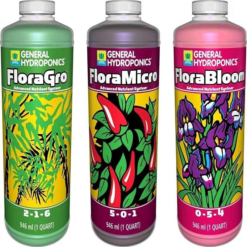 General Hydroponics Flora Grow, Bloom, Micro Combo Fertilizer set, 1 Quart (Pack of 3)
