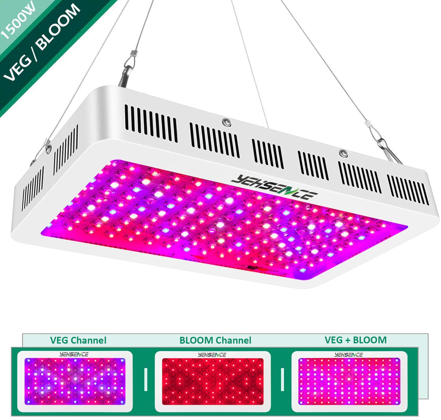 Yehsence 1500w LED Grow Light with Bloom and Veg Switch, Triple-Chips (15W LED) LED Plant Growing Lamp Full Spectrum with Daisy Chained Design for Professional Greenhouse Hydroponic Indoor Plants