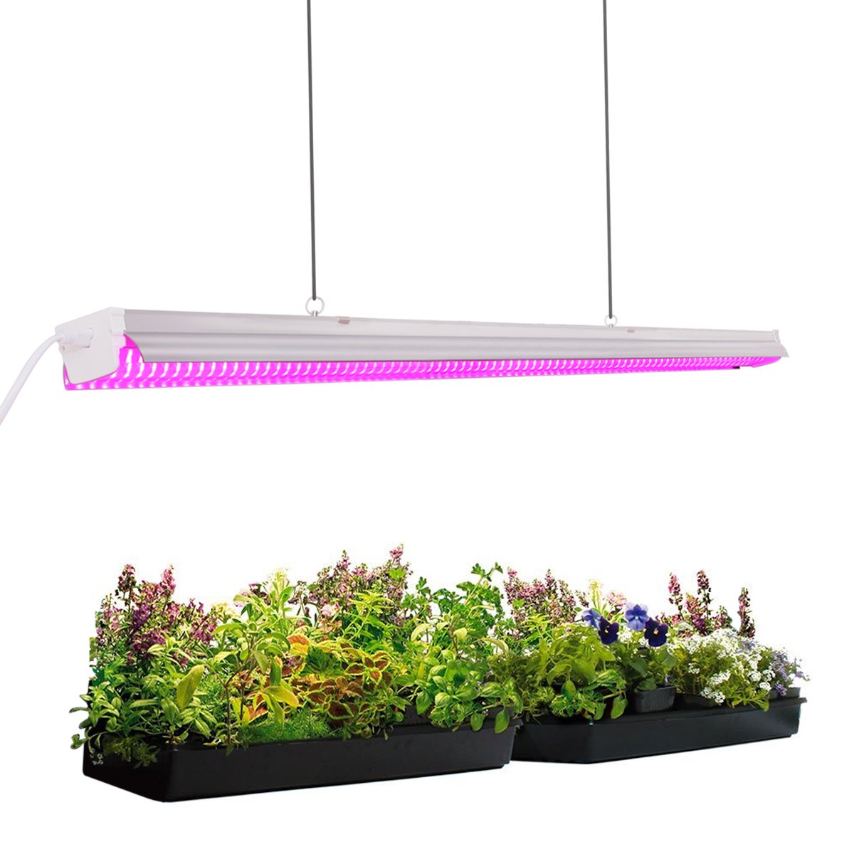 Byingo 4ft 64W Plant Grow Light - LED Integrated Lamp Fixture Plug and Play - Full Spectrum for Indoor Plants Flowers Growing