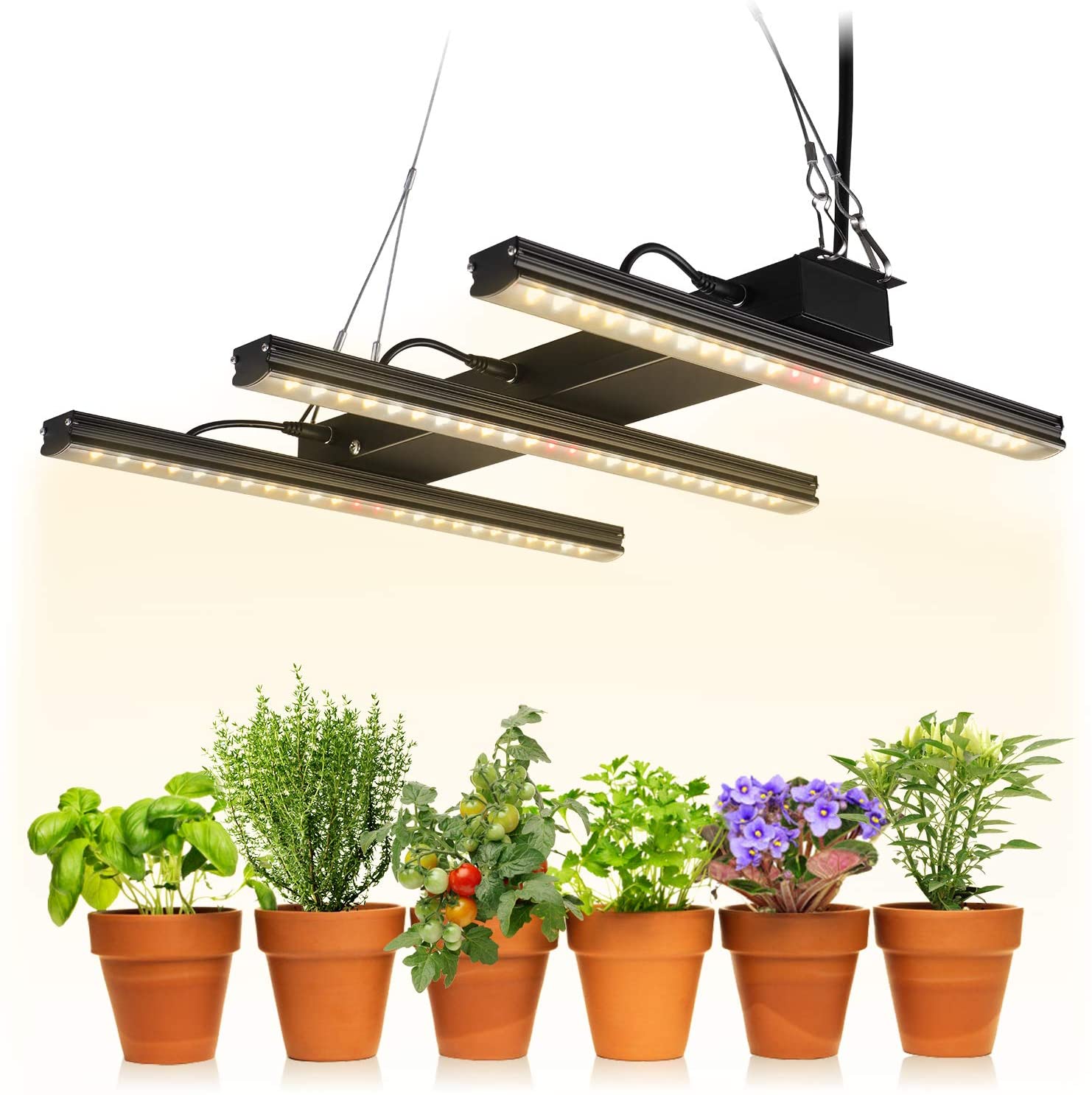 TORCHSTAR LED Indoor Plant Grow Light, Linkable Full Spectrum Hanging Mount Fixture, 140 LEDs Plug & Play Lighting, Sunlike 4320lm for Mints, Tomatoes, Chili, 3 Years Warranty