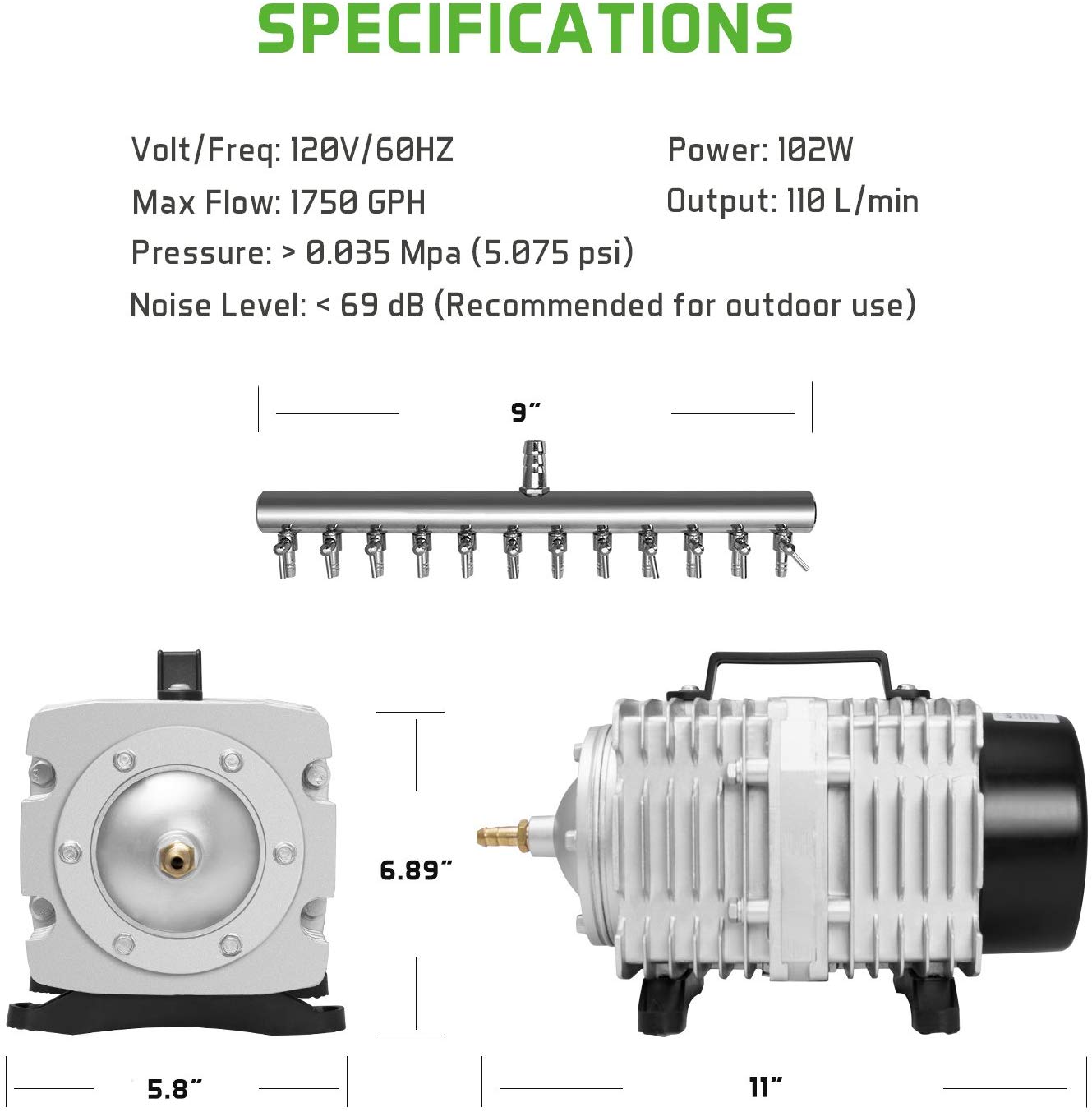 VIVOSUN Commercial Air Pump for Hydroponic Systems