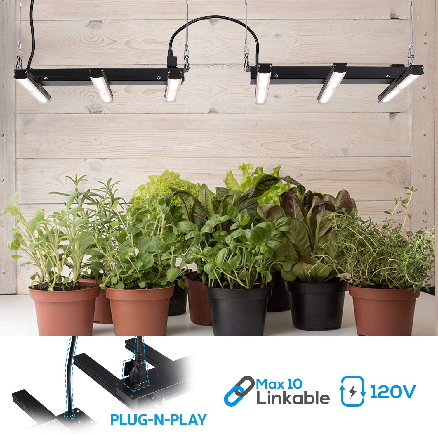 TORCHSTAR LED Indoor Plant Grow Light, Linkable Full Spectrum Hanging Mount Fixture, 140 LEDs Plug & Play Lighting, Sunlike 4320lm for Mints, Tomatoes, Chili, 3 Years Warranty
