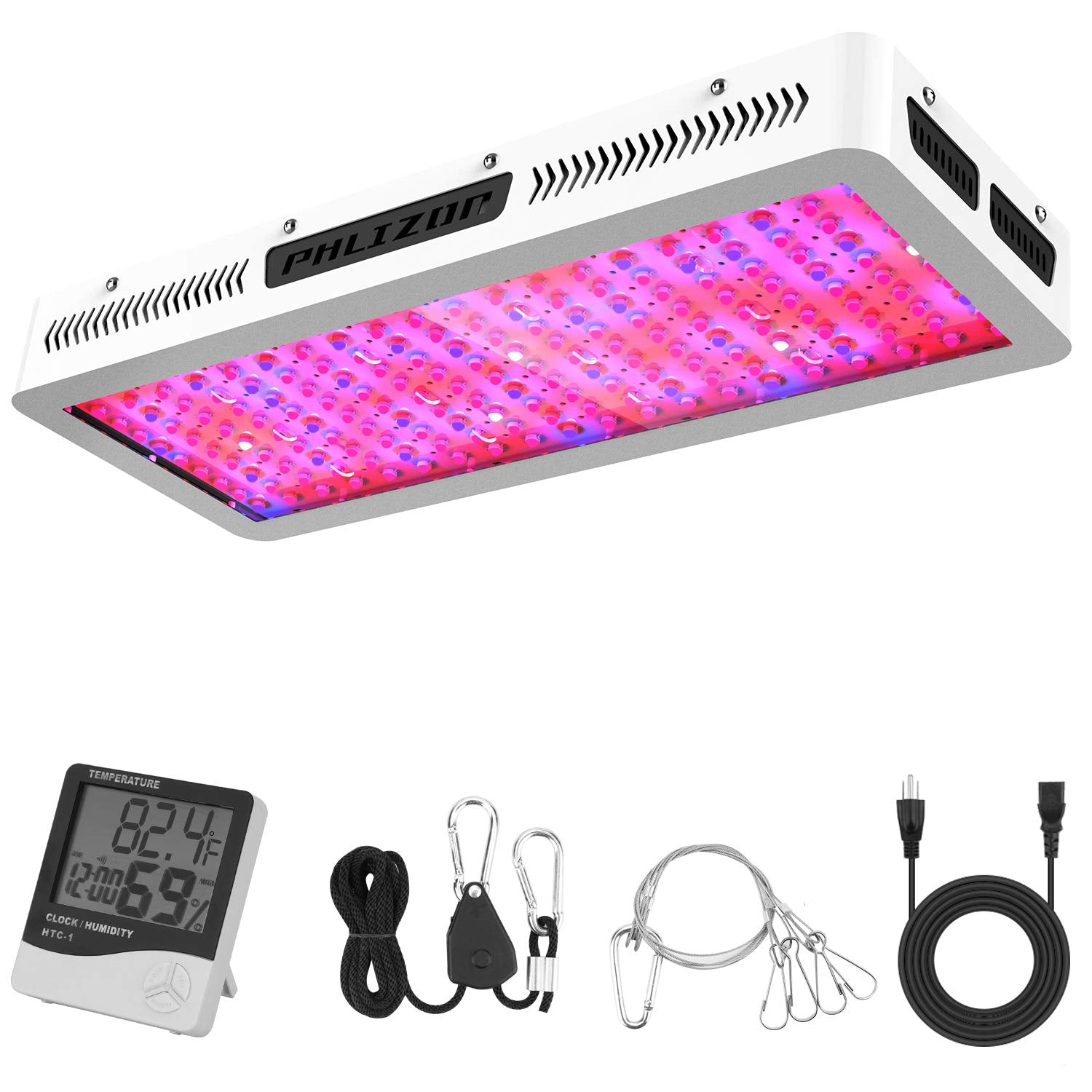 Phlizon Newest 2000W High Power Series Plant LED Grow Light,with Thermometer Humidity Monitor,with Adjustable Rope,Double Chips Full Spectrum Grow Lamp for Indoor Plant