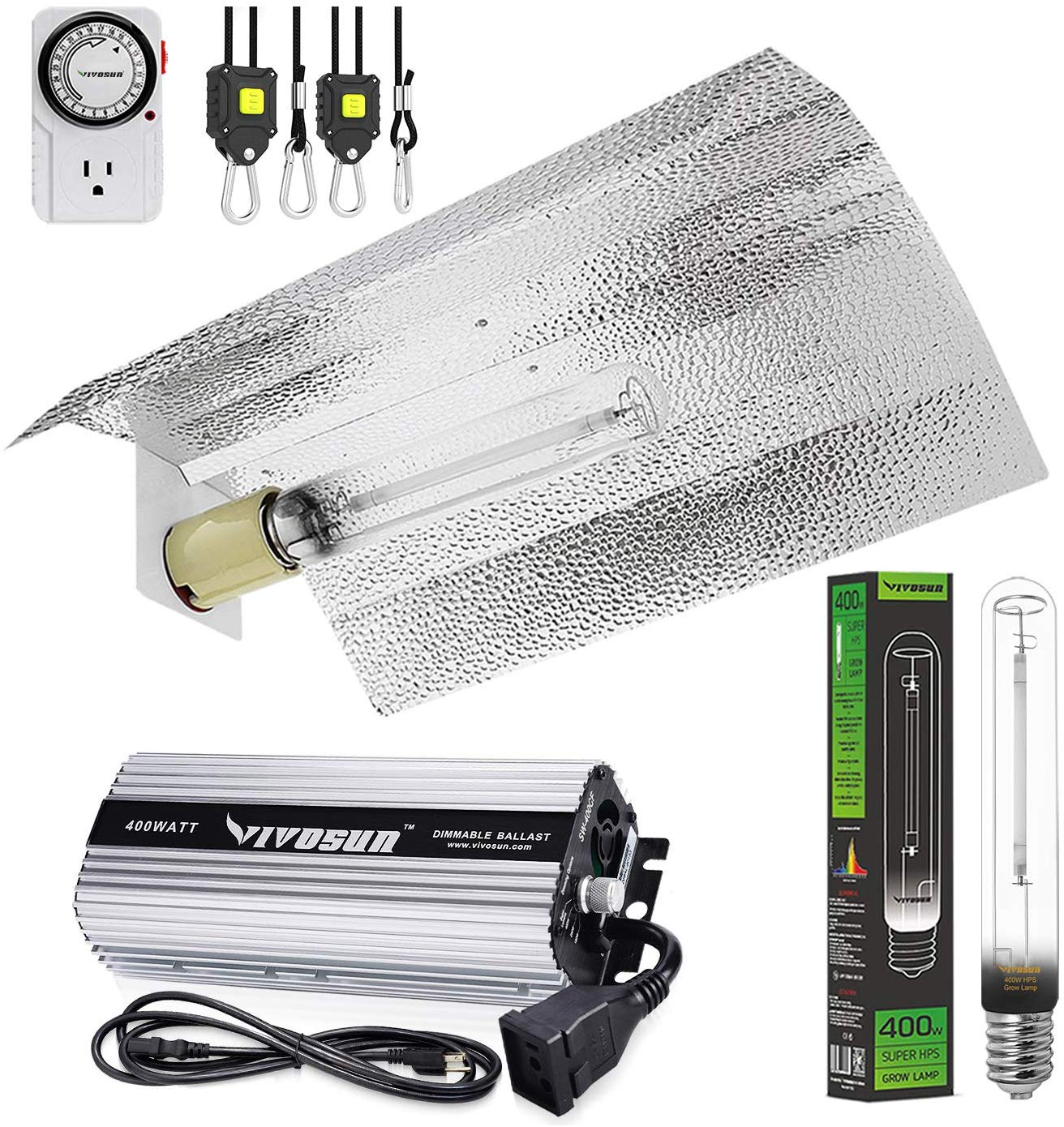 VIVOSUN 400 Watt HPS Grow Light Gull Wing Reflector Kit - Easy to Set up